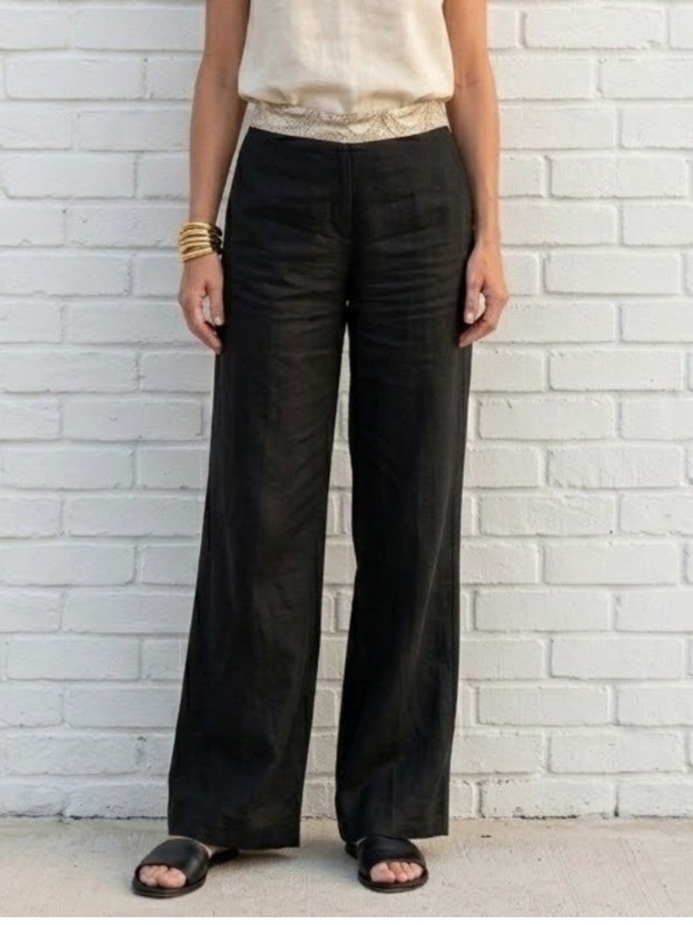 Ellen Tracy Active Tencel Linen Wide Leg Pants Black Resort Vacation Size 10 - Picture 2 of 10